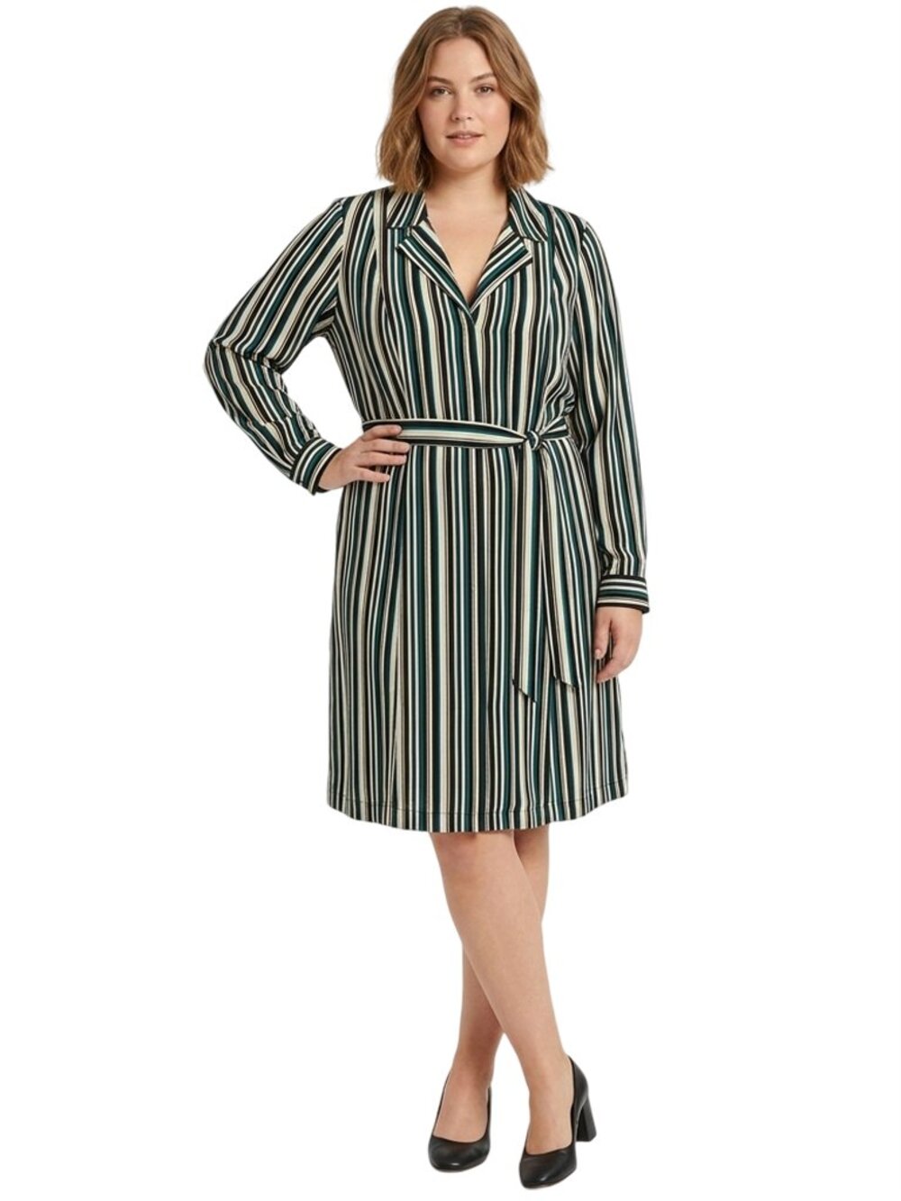 Torrid Rayon Slub Wrap Front Dress Teal Green Stripe Belted Full Button Front